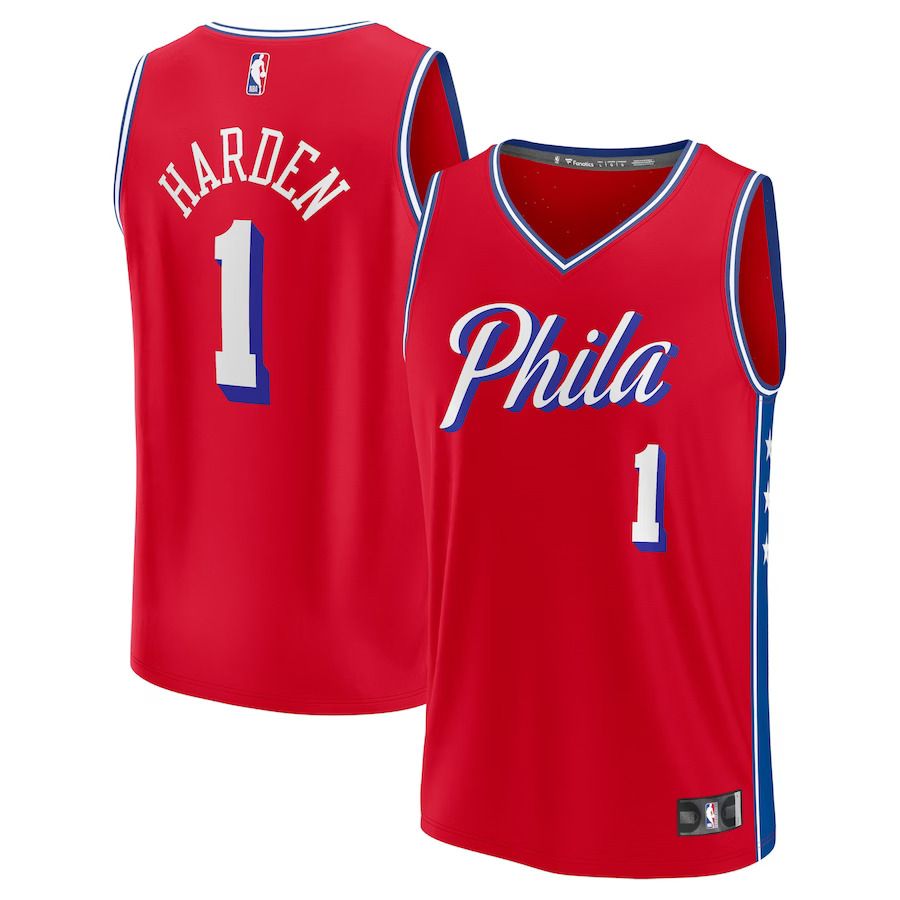 Men Philadelphia 76ers #1 James Harden Fanatics Branded Red 2022-23 Fast Break Replica Player NBA Jersey